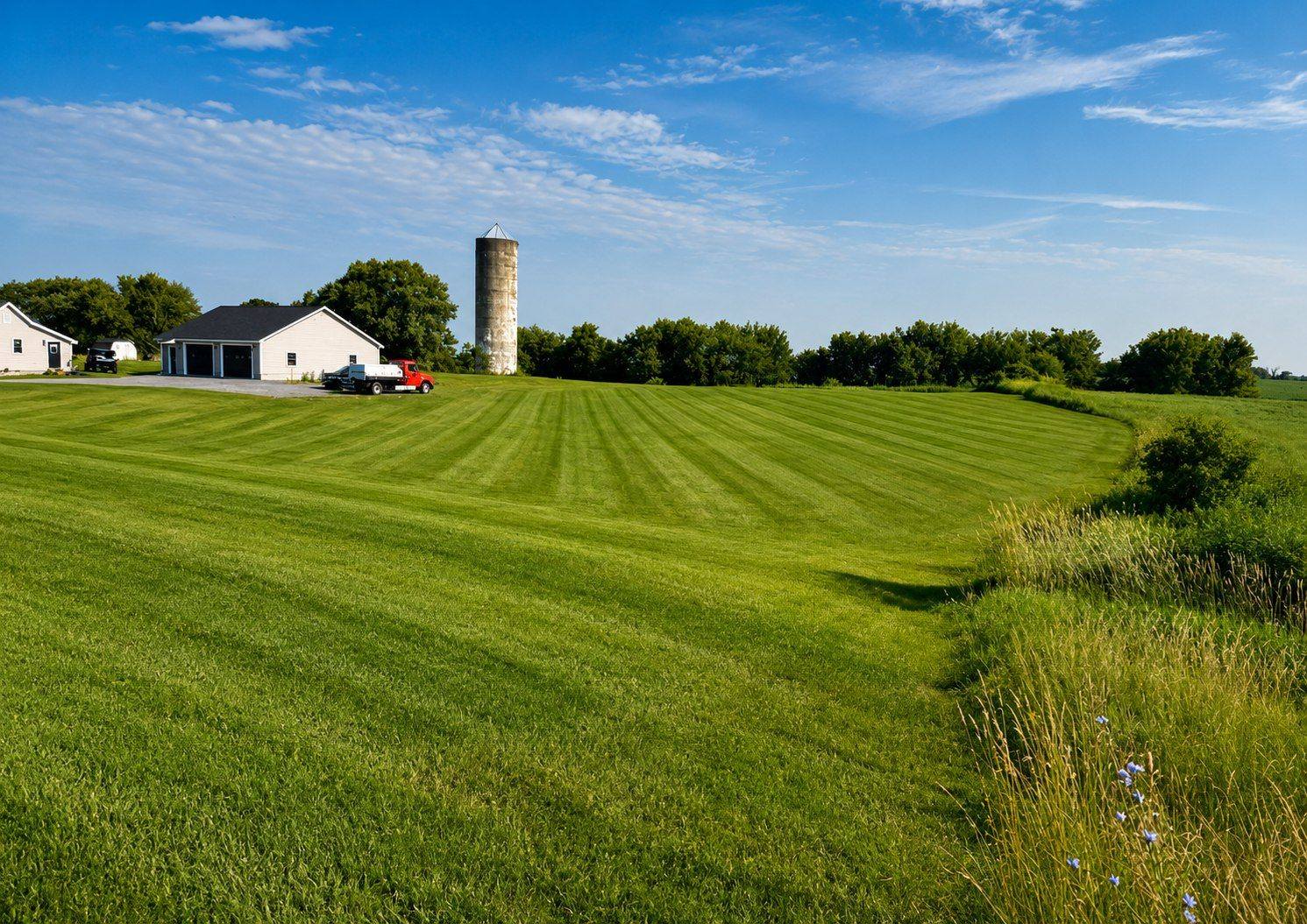 Large farm property with silo - North Country mowing